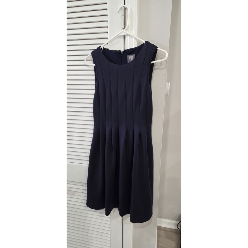 Vince Camuto Womens Navy Blue Sleeveless Fit & Flare Pleated Dress Size 6